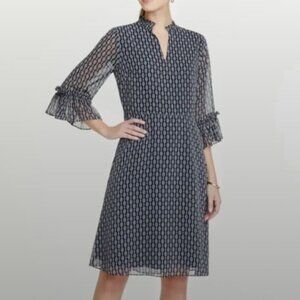 Ann Taylor Factory Shift Dress - Navy and White Bridle or Chain Link Pattern